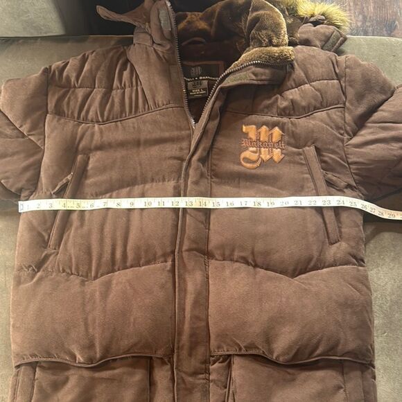 Vintage Makaveli Branded Tupac RARE Brown Puffer Jacket Hood Heavyweight L *READ - Picture 11 of 16